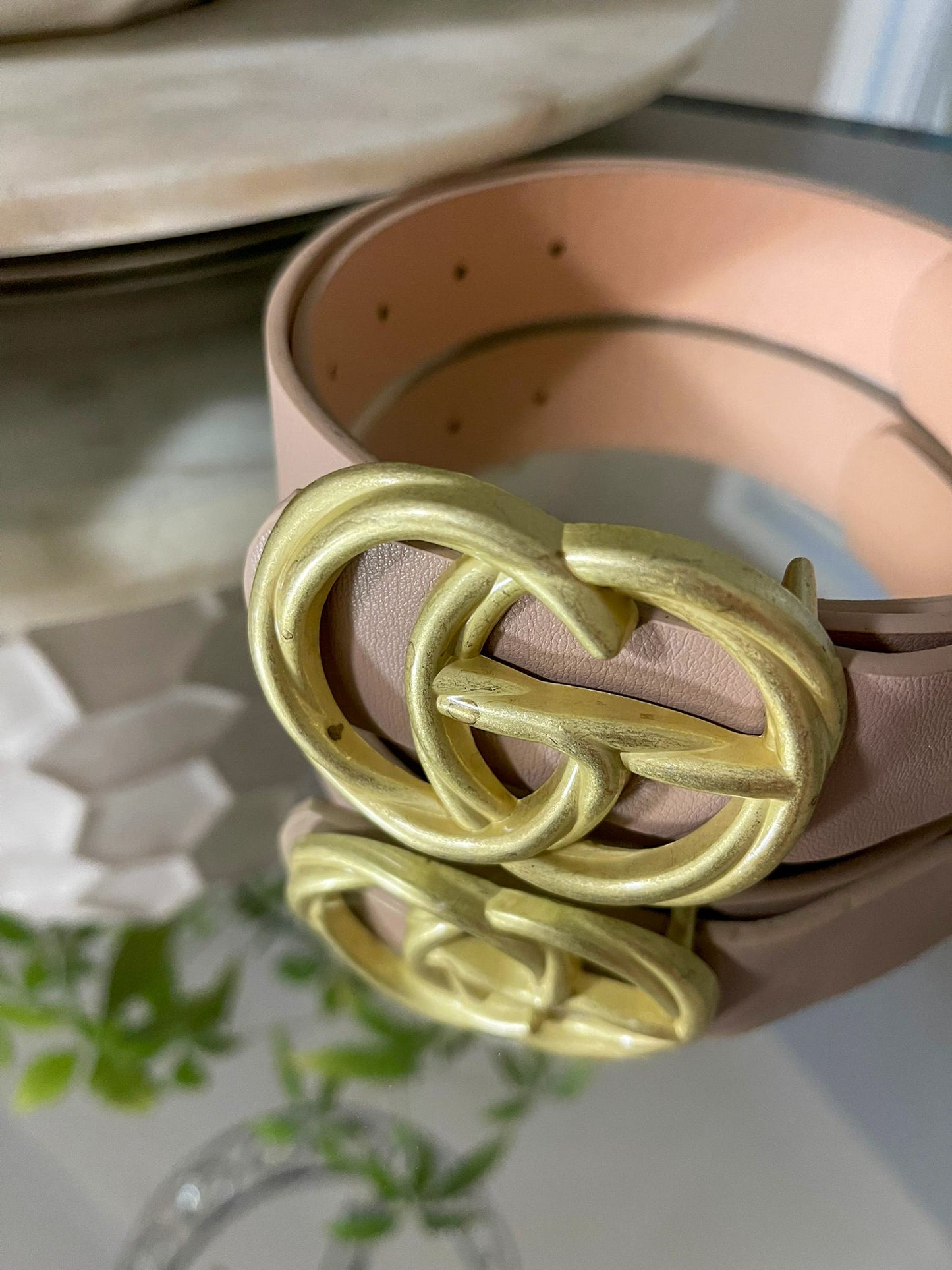 Gia Taupe Matte Gold Belt