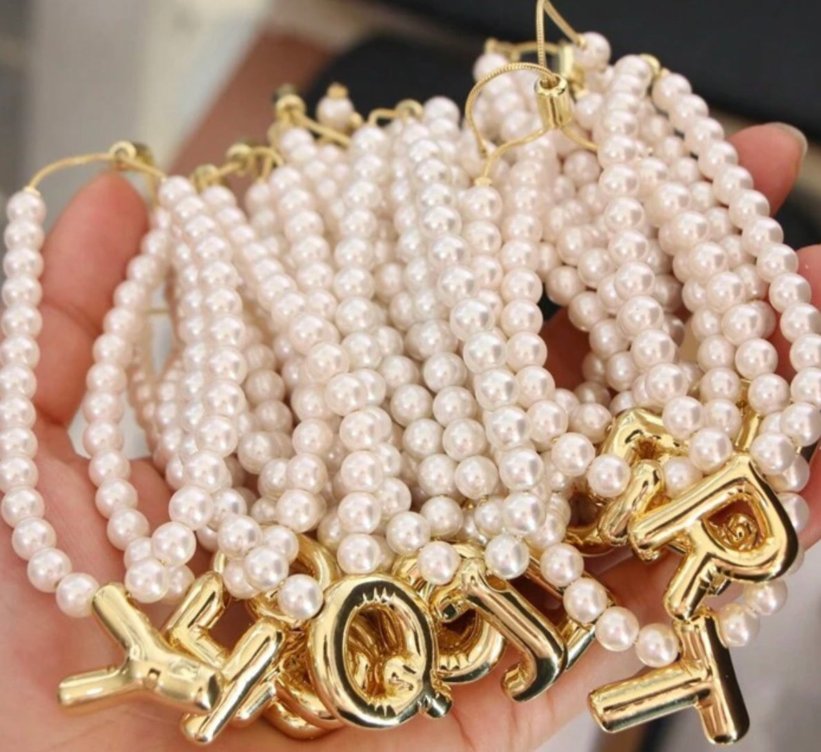 Pearls Bubble Initial Bracelet