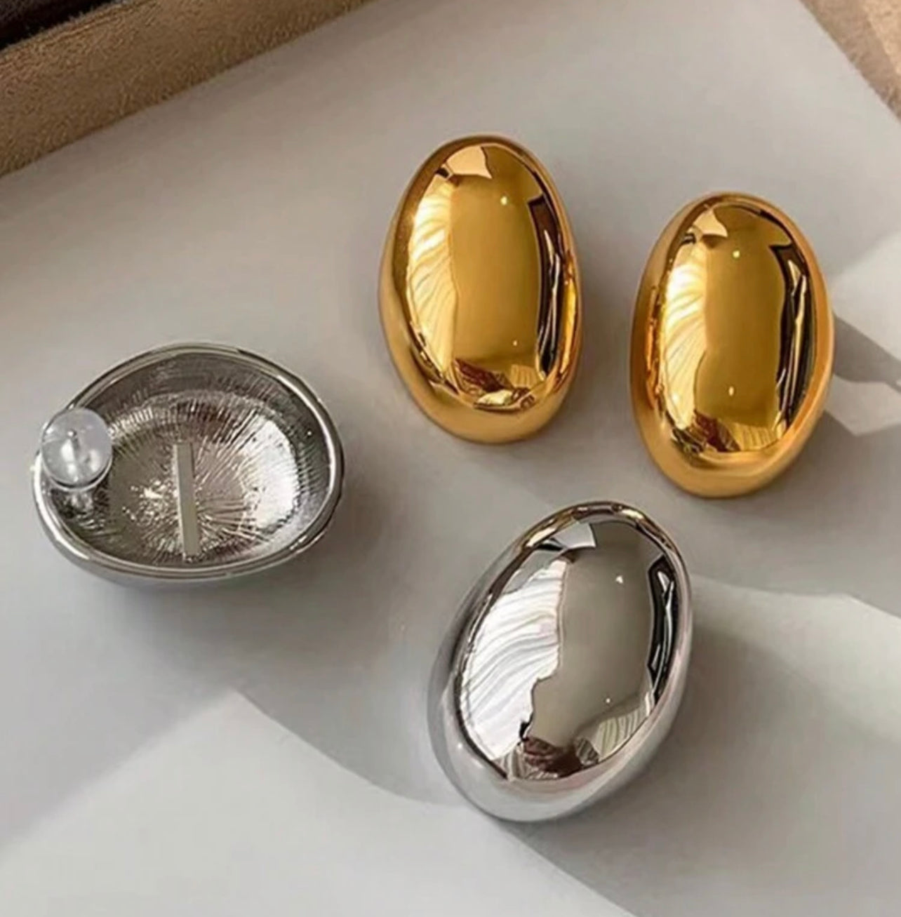 Silver Oval Stud Earrings