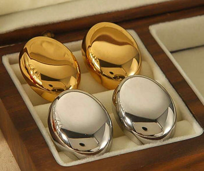 Gold Oval Stud Earrings