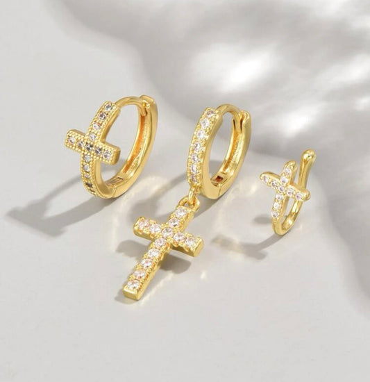 Emilianna 3-Piece Cross Decor Earring