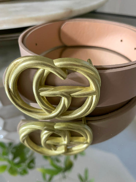 Gia Taupe Matte Gold Belt
