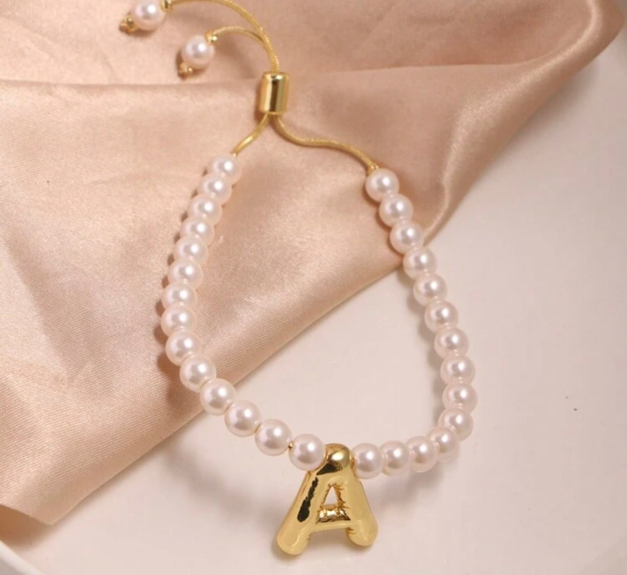 Pearls Bubble Initial Bracelet