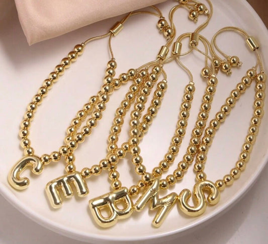 Gold Bubble Initial Bracelet