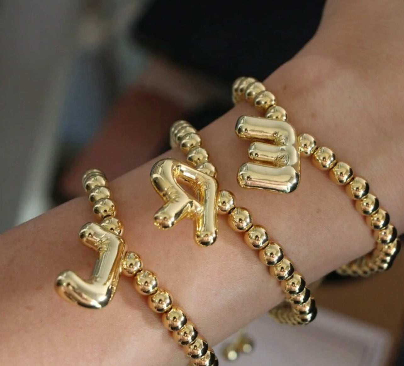 Gold Bubble Initial Bracelet