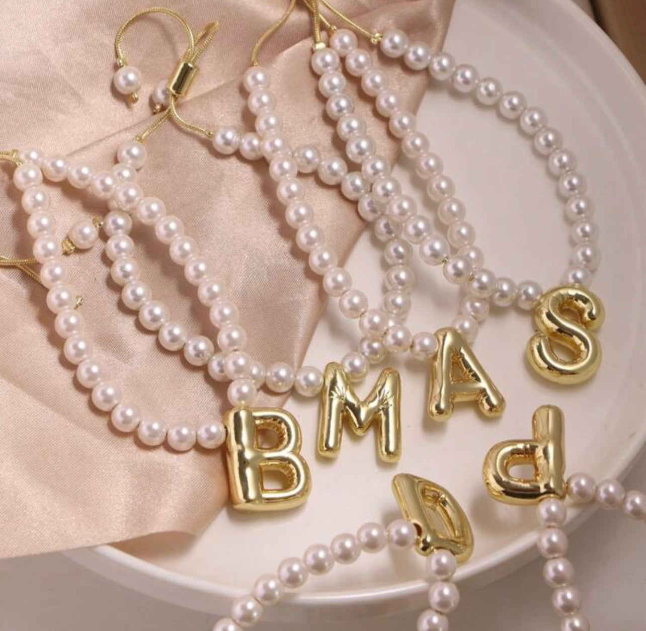 Pearls Bubble Initial Bracelet
